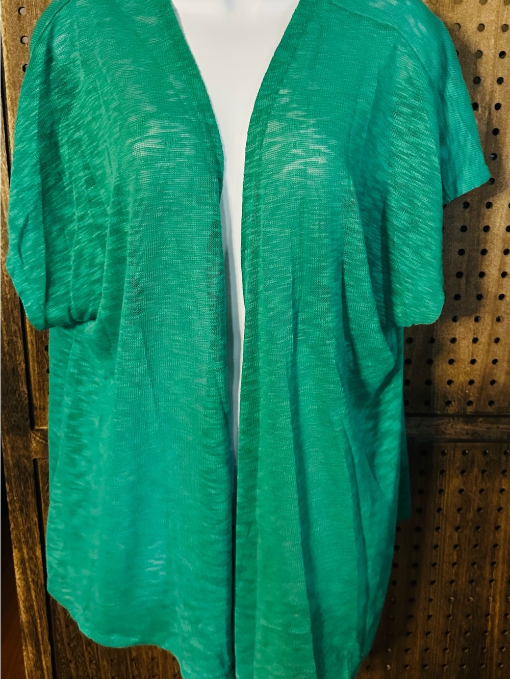 Open-Front Short-Sleeve Cardigan in Emerald Green Size M